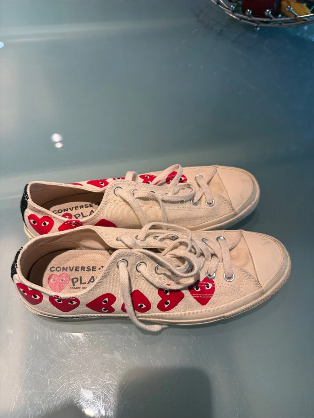 Converse White Canvas Low-Top Sneakers with Red Heart Motif